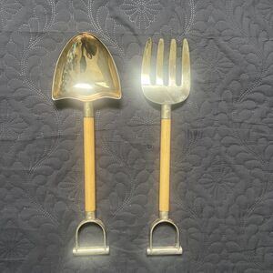 Godinger Silver Art Company Pair Salad Servers SHOVEL/RAKE WOODEN Handles USED